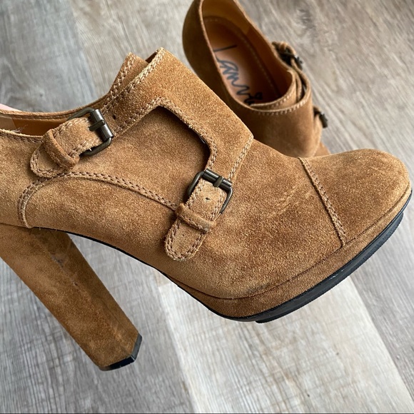 Lanvin Brown Suede Monk Strap Platform Ankle Booties - Picture 7 of 9